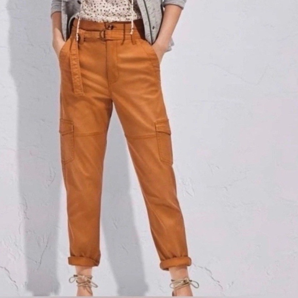 Cabi Utility Cargo Pants 6045 Tobacco Brown High Rise Belted Women's Size 10